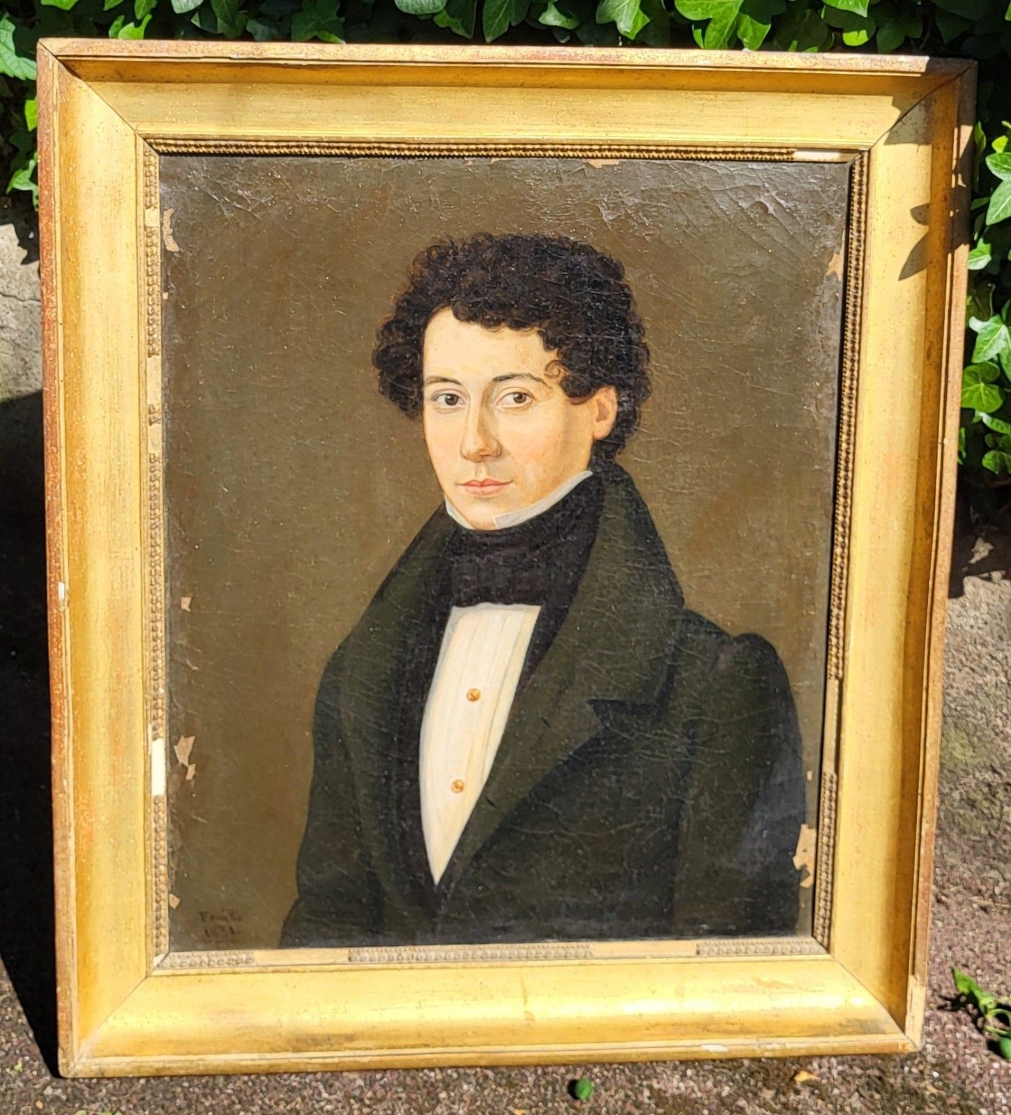 Antique Signed Painting Dated 1831 Portrait Of Man. Oil Painting On Canvas. photo furniture