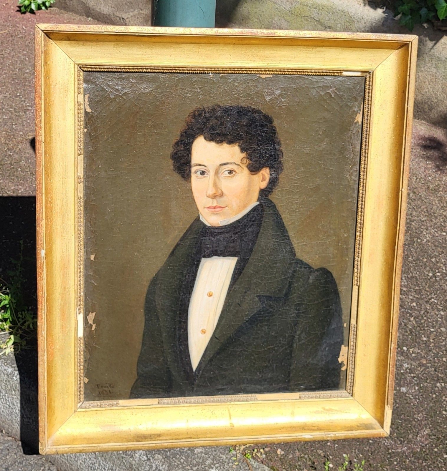 Art Antique Signed Painting Dated 1831 Portrait Of Man. Oil Painting On Canvas. photo