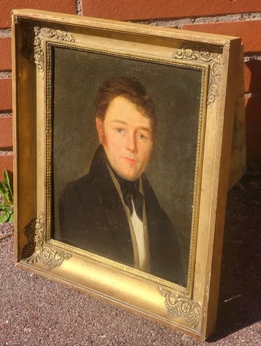 19th Century School. Portrait Of Man. Oil Painting On Canvas Marouflé On Cardboard Signed photo vinterior