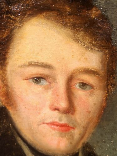 Art 19th Century School. Portrait Of Man. Oil Painting On Canvas Marouflé On Cardboard Signed photo