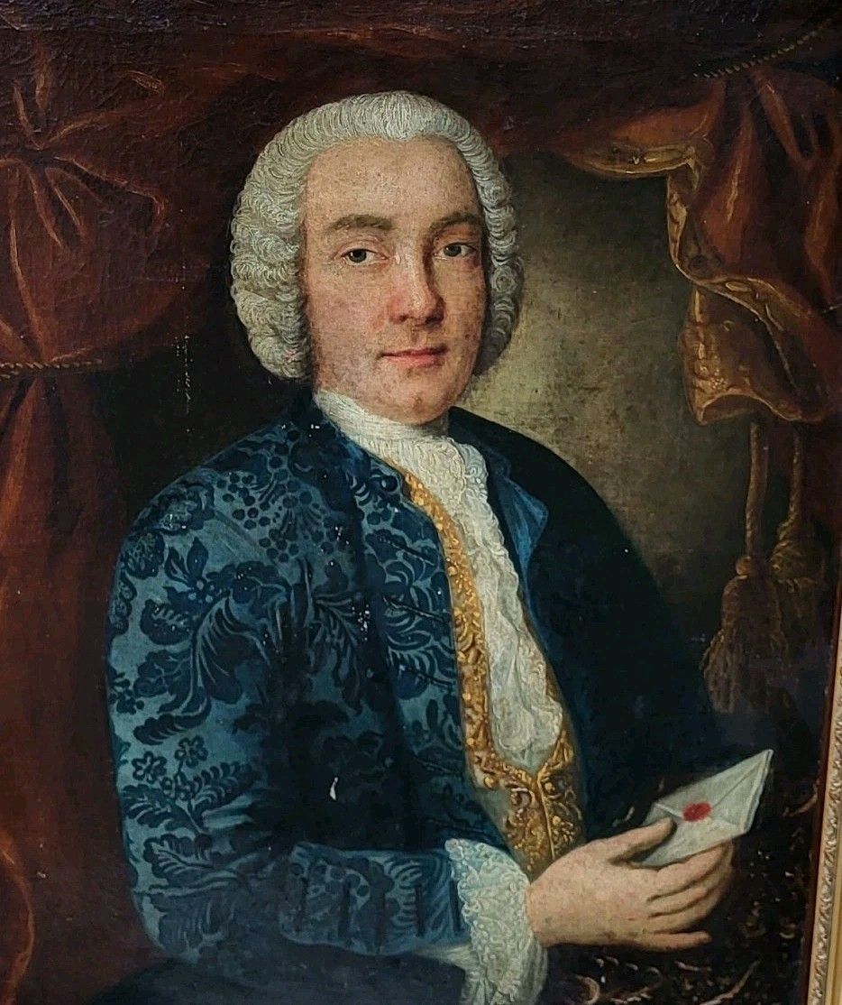 18e Eeuwse Franse School. Portret Van Een Man: Olieverf Op Doek. photo vintage