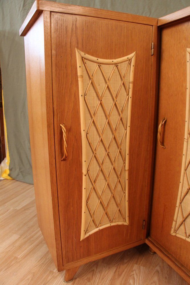 Corner Cabinet In Wood And Rattan, 1960s photo 752.0