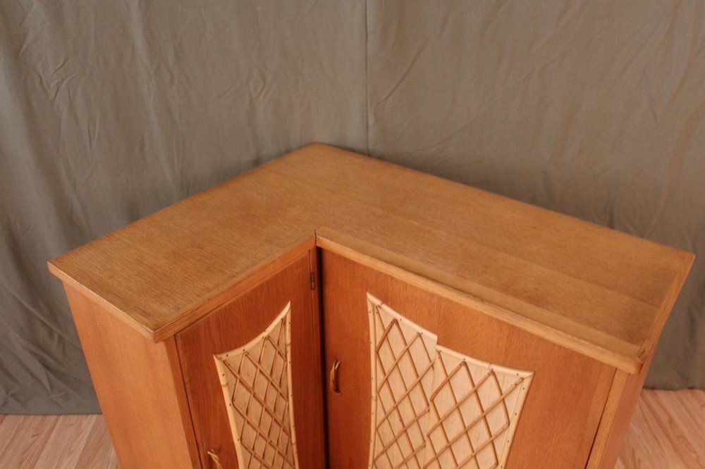 Corner Cabinet In Wood And Rattan, 1960s photo vinterior