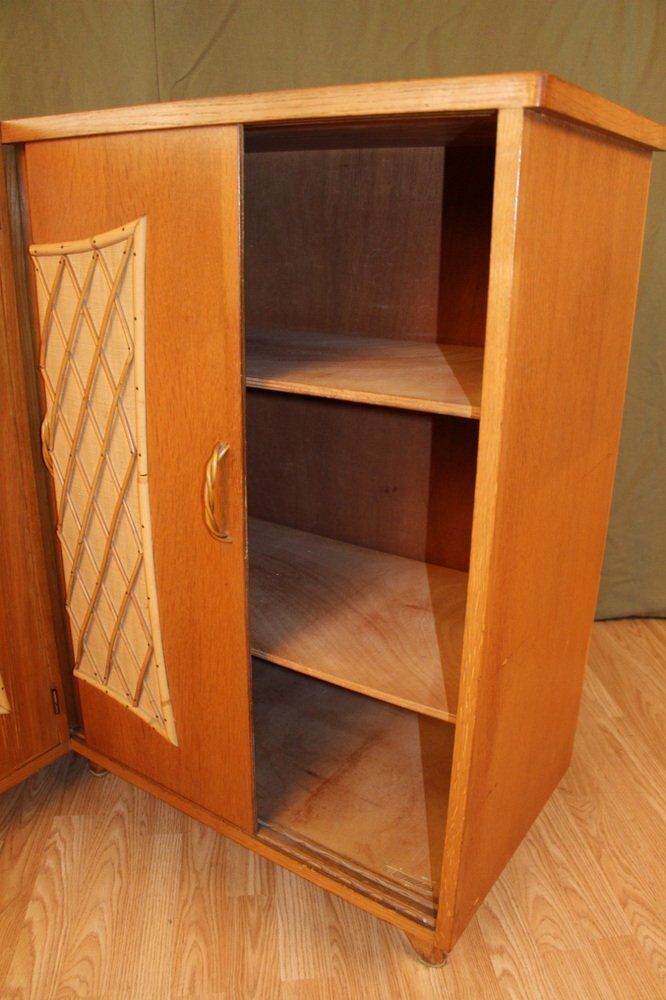 photo furniture Corner Cabinet In Wood And Rattan, 1960s