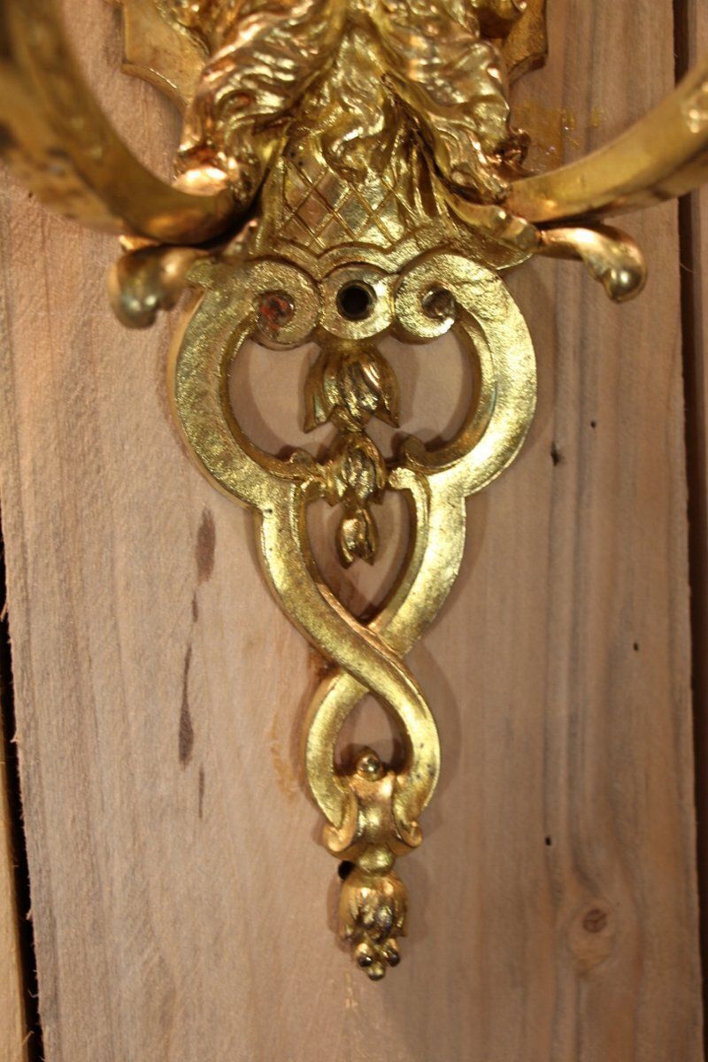 Gilt Bronze Wall Lights By Etienne Giraud, Lyon, France, Set Of 2 photo vintage
