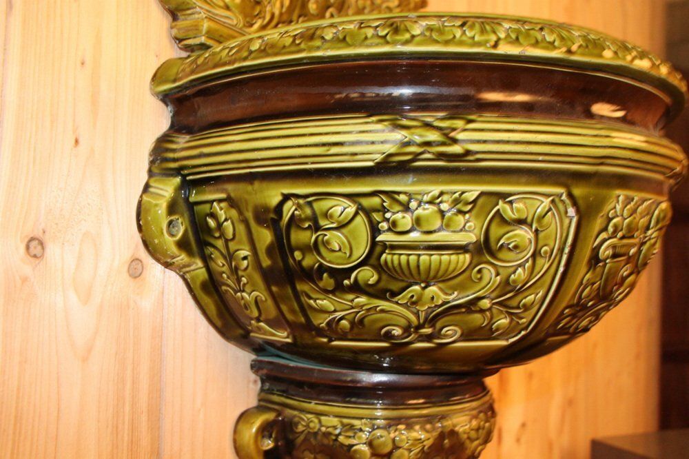 Large 19th Century Fountain Wall In Ceramic, Sarreguemines, France photo Art