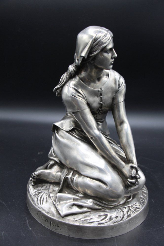 Chapu, Barbedienne Sculpture Of Joan Of Arc, 1800s, Bronze With Silver Patina photo 1808.0