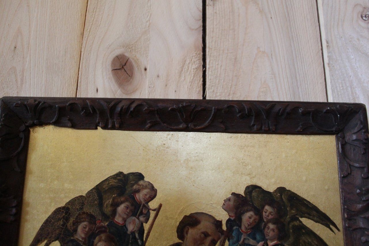 After Sandro Botticelli, St. Francis Of Assisi With Angels, 1800s, Oil On Canvas, Framed photo vintage