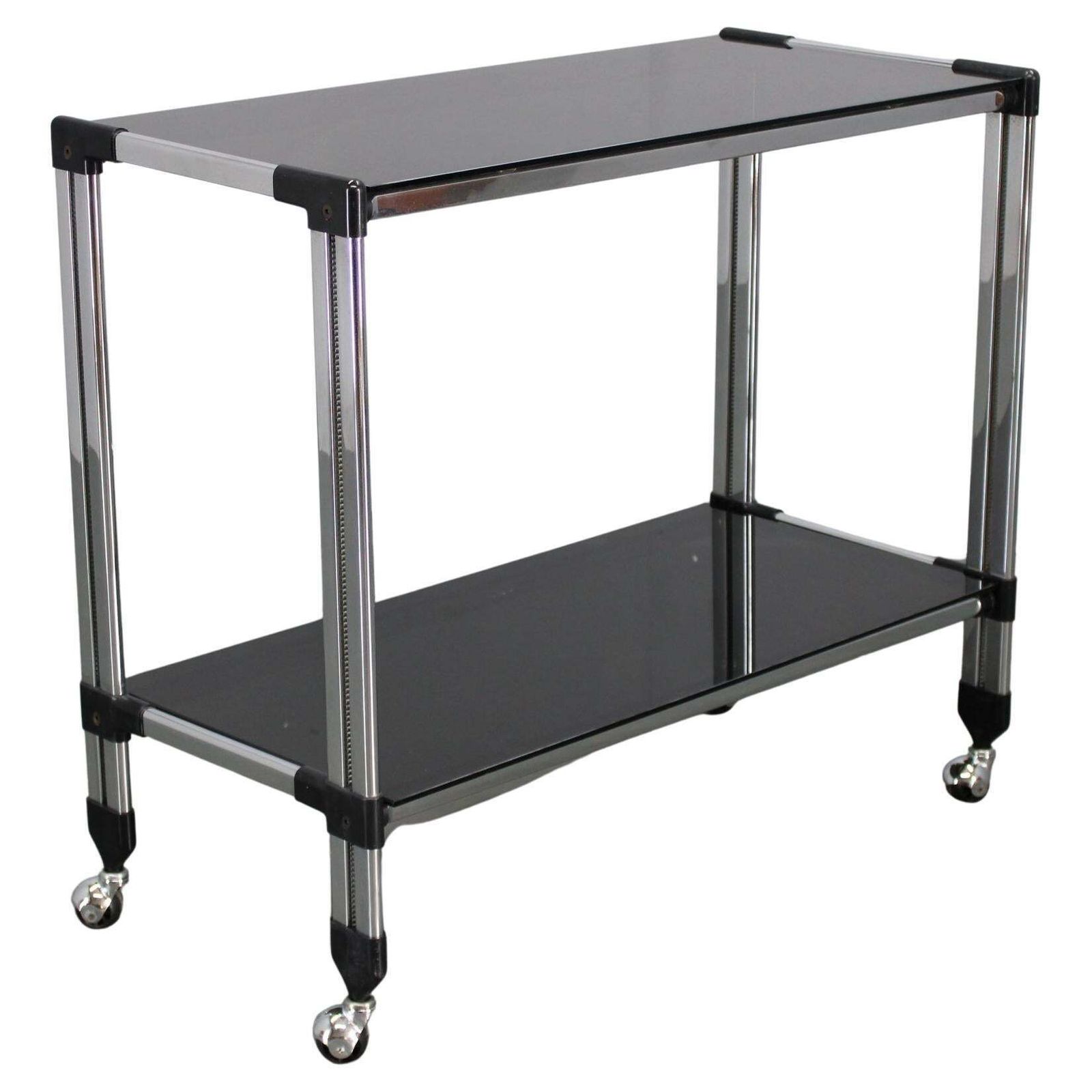 1970s Italian Chrome & Smoked Glass Serving Table On Casters