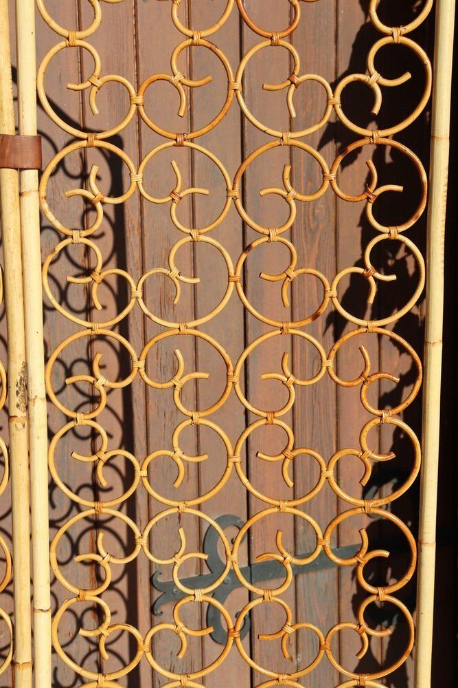 Vintage Italian Rattan Screen With 3 Leaves, 1960s photo Home Decor