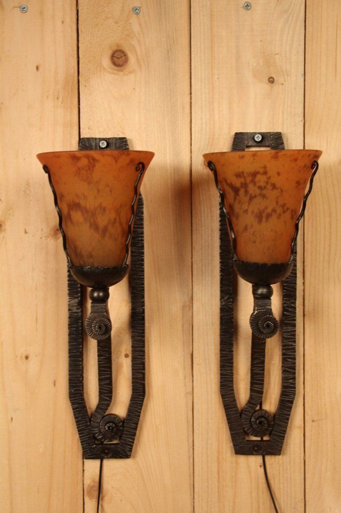 Vintage Art Deco Wall Lights In Wrought Iron, 1930s, Set Of 2 photo furniture