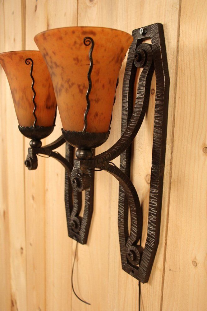Vintage Art Deco Wall Lights In Wrought Iron, 1930s, Set Of 2 photo Lighting