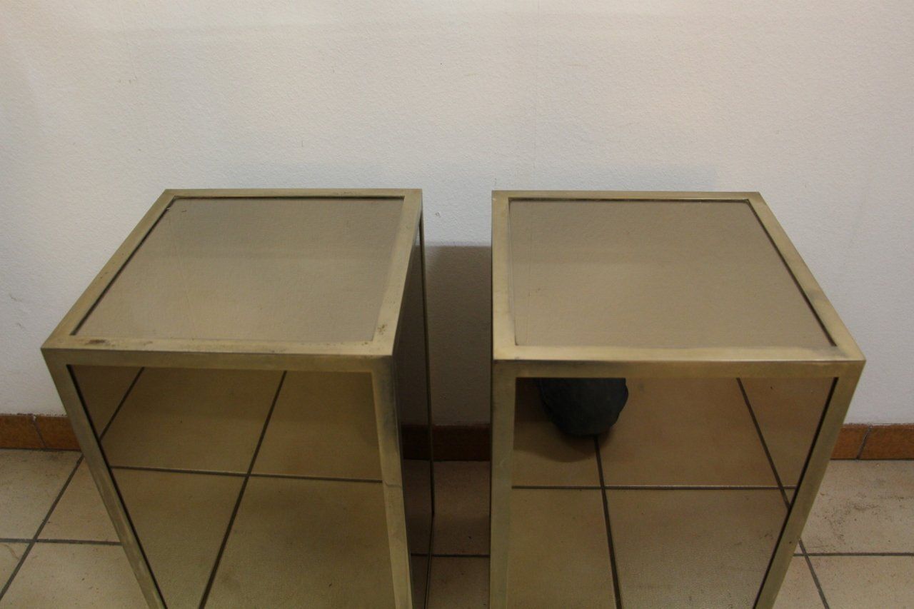 Mid Century Glass And Nickel Plated Brass Side Tables, 1950s, Set Of 2 photo buy