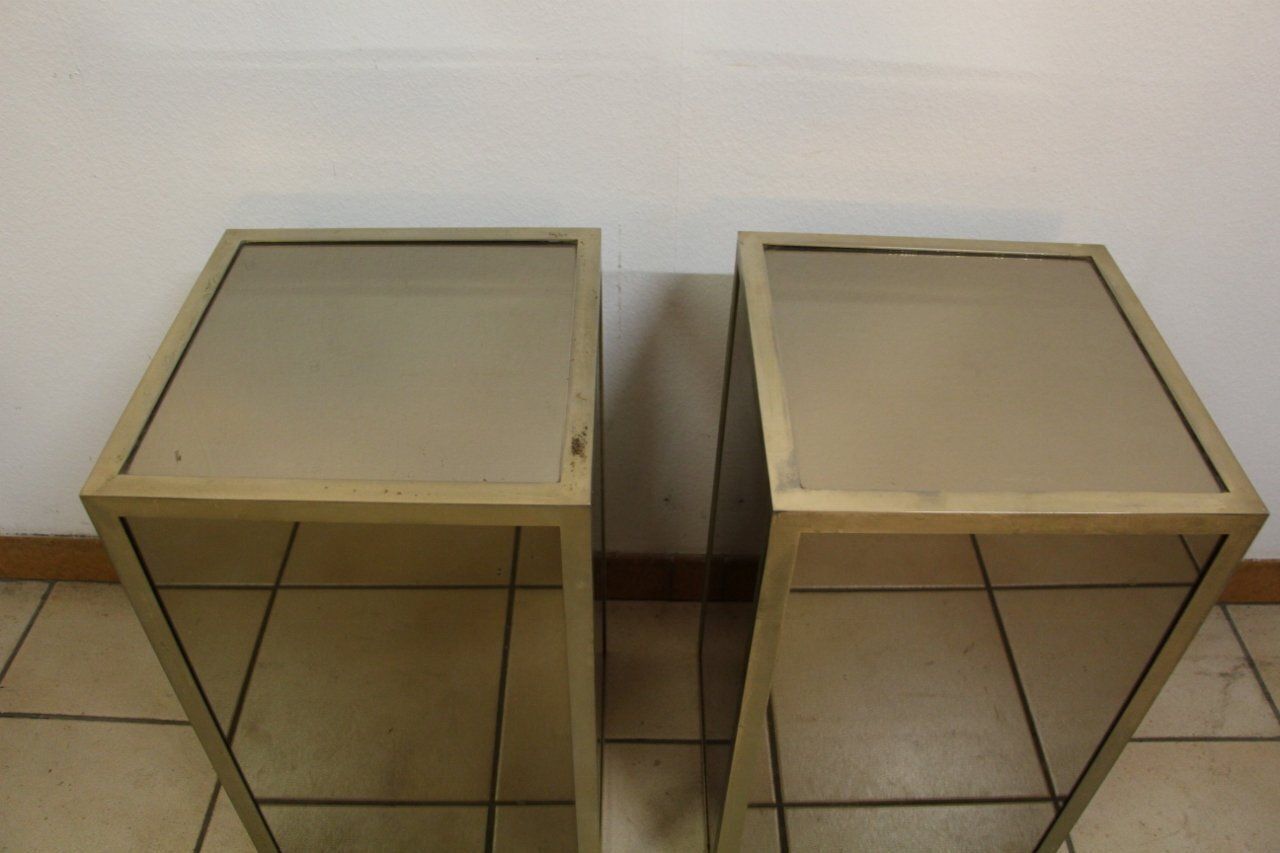 Mid Century Glass And Nickel Plated Brass Side Tables, 1950s, Set Of 2 photo vintage