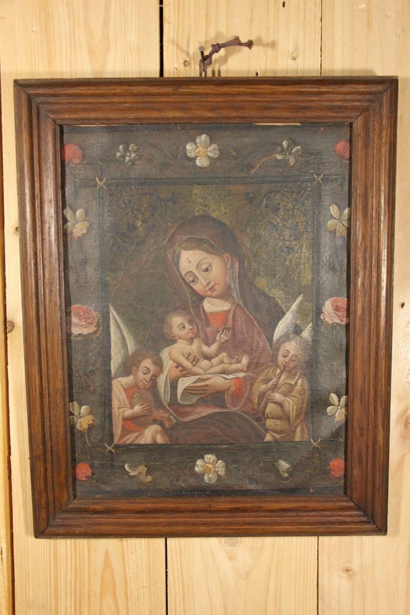 Hispanic School Artist, Virgin And Child, Late 1700s, Oil On Canvas