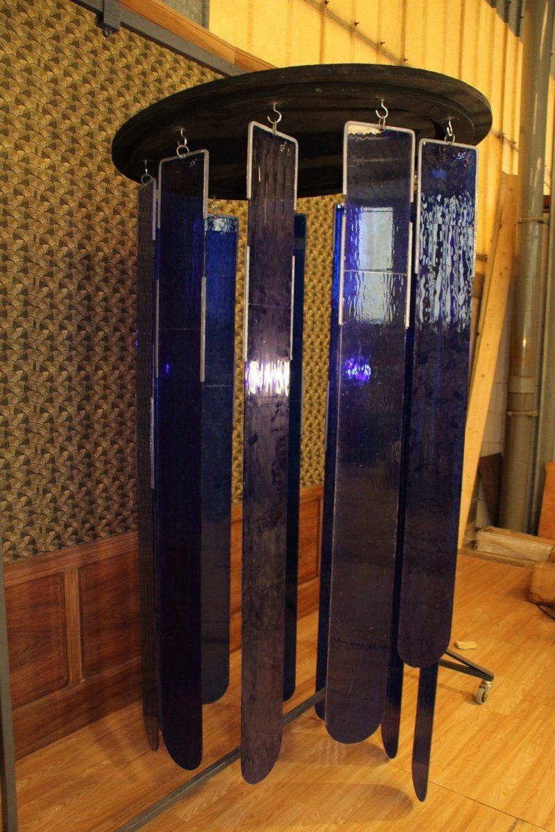Large Chandelier In Royal Blue Stained Glass, 1970s photo vintage