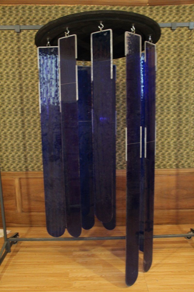 photo for sale Large Chandelier In Royal Blue Stained Glass, 1970s