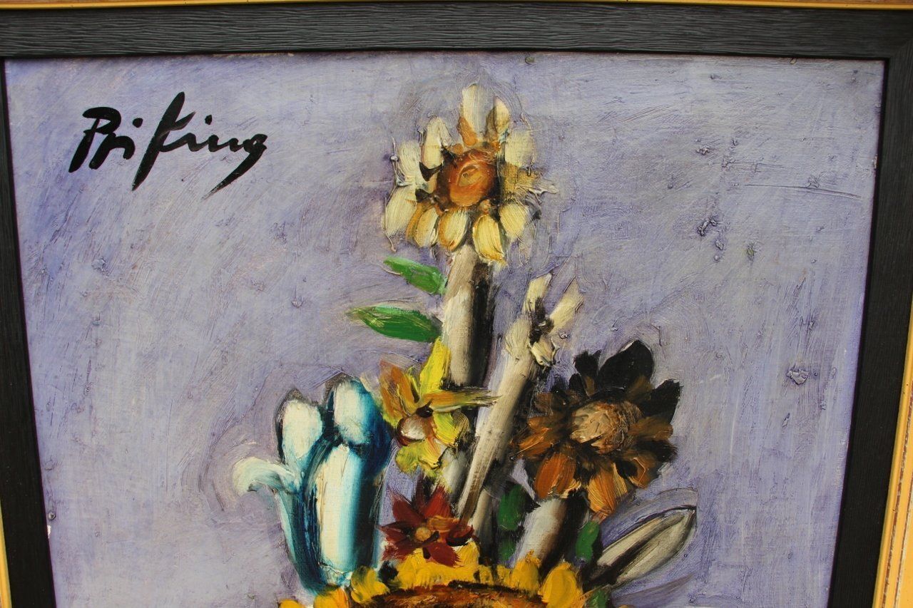 Franz Priking, Bouquet Of Sunflowers, 1970s, Oil On Canvas, Framed photo Art