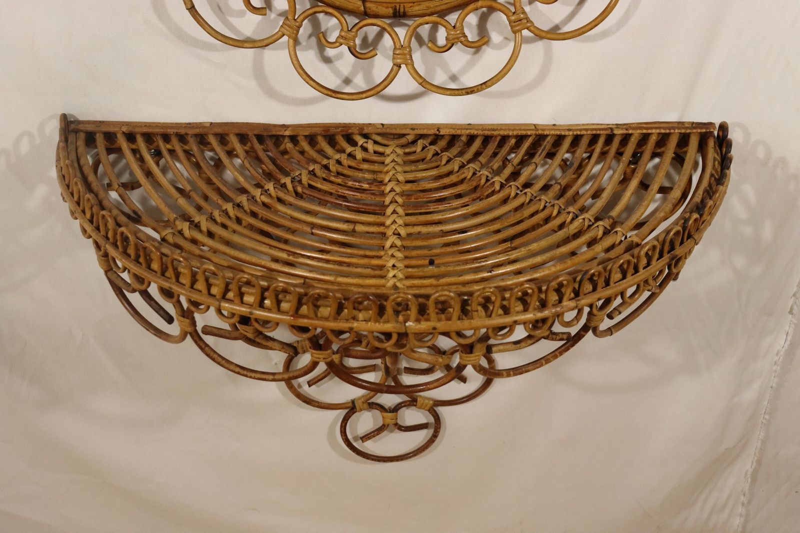 photo for sale Huge Rattan Entrance Mirror And Saddle By Franco Albini, 1960, Set Of 2