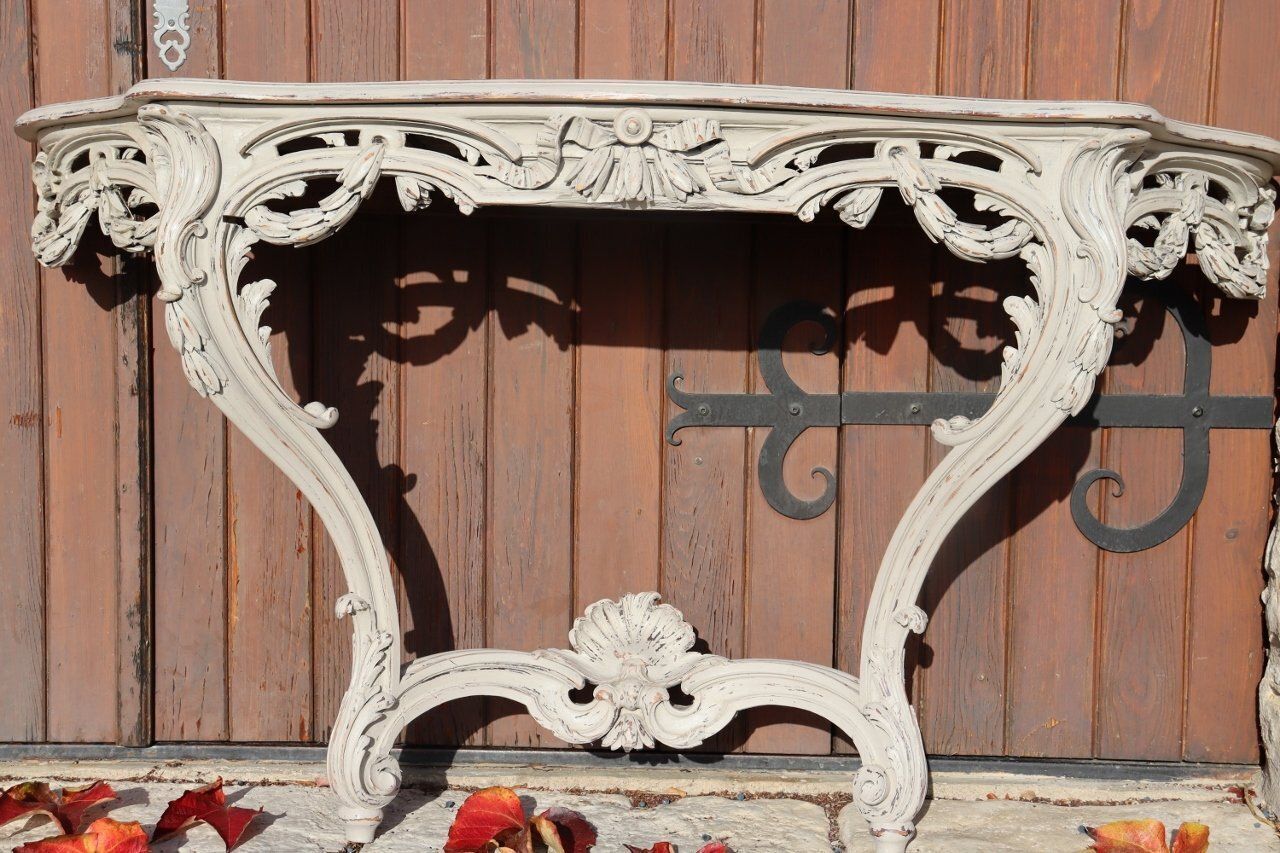 Large 18th Century Carved And Molded Console Table In Walnut And Oak