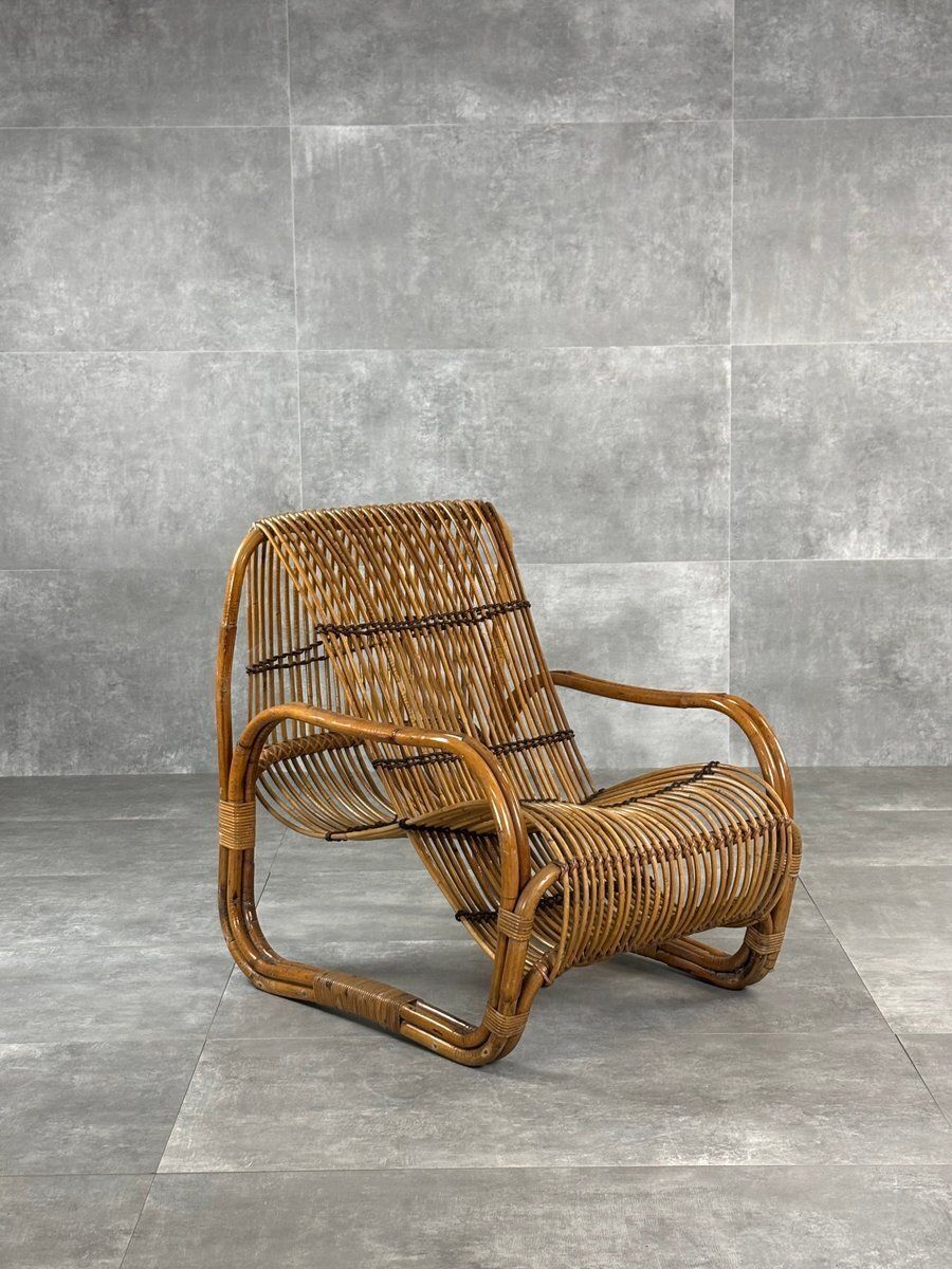Wicker Lounge Chair Attributed To Raffaella Crespi, Italy, 1960s