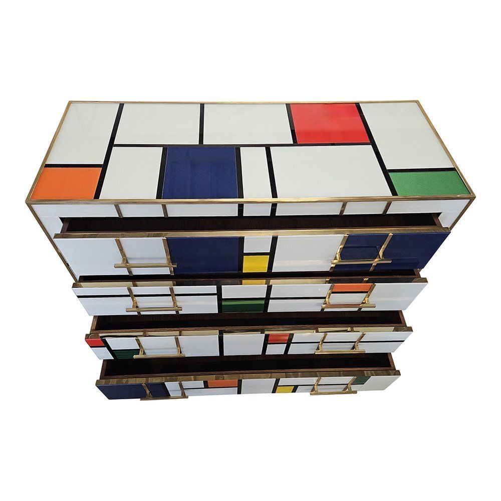 Mondrian Style Four Drawer Dresser In Murano Glass, 1980s photo vinterior