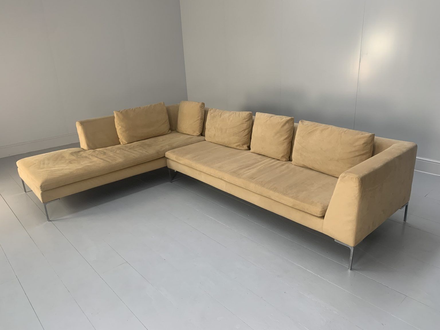 B&B Italia “Charles” Sofa – L Shape 5 Seat – In Sand Alcantara photo for sale