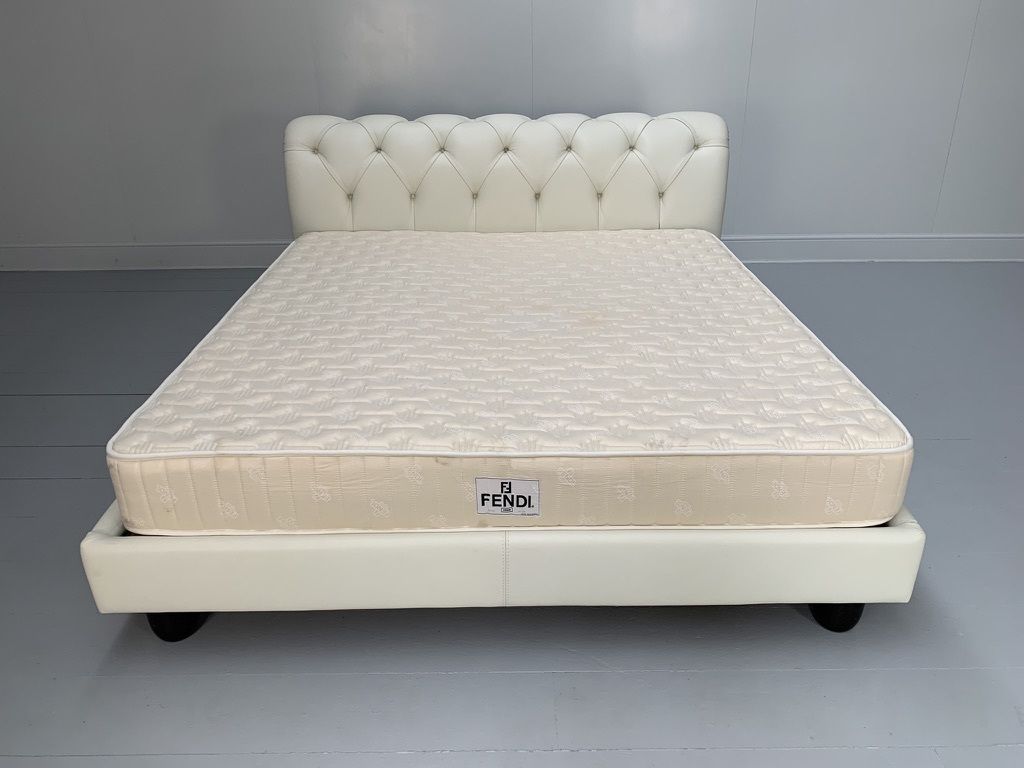Fendi Casa “Chesterfield” Superking Bed – In White Leather
