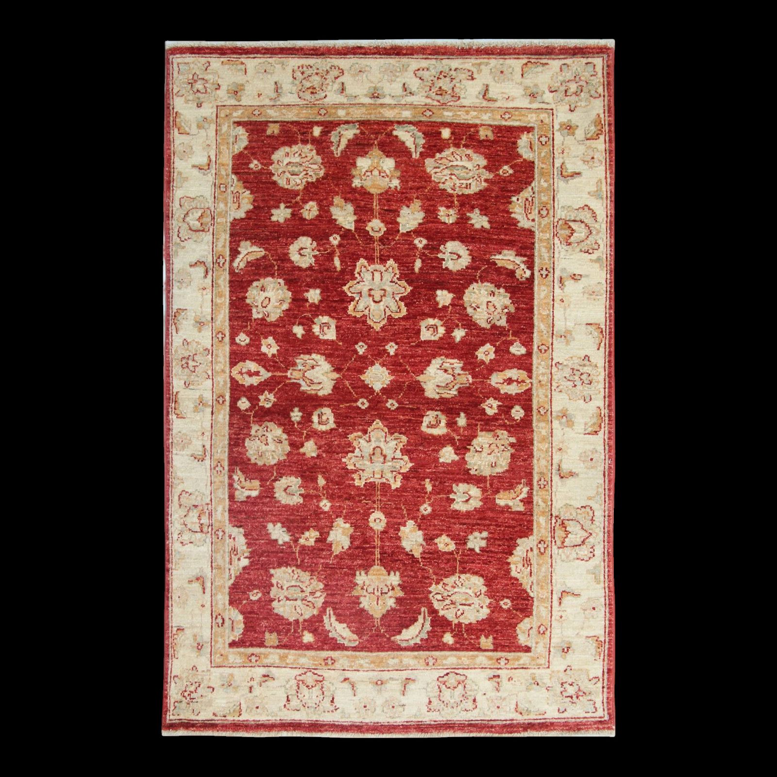 Handmade Wool Red Rug, Floral Oriental Carpet For Living Room 152x100cm
