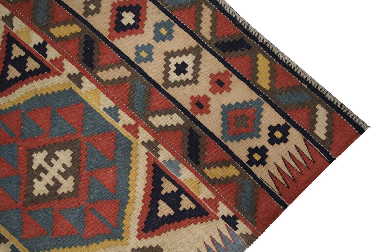 Handmade Wool Kilim Runner Rug Beige With Tribal Geometric Zigzag Patterns photo 952.0