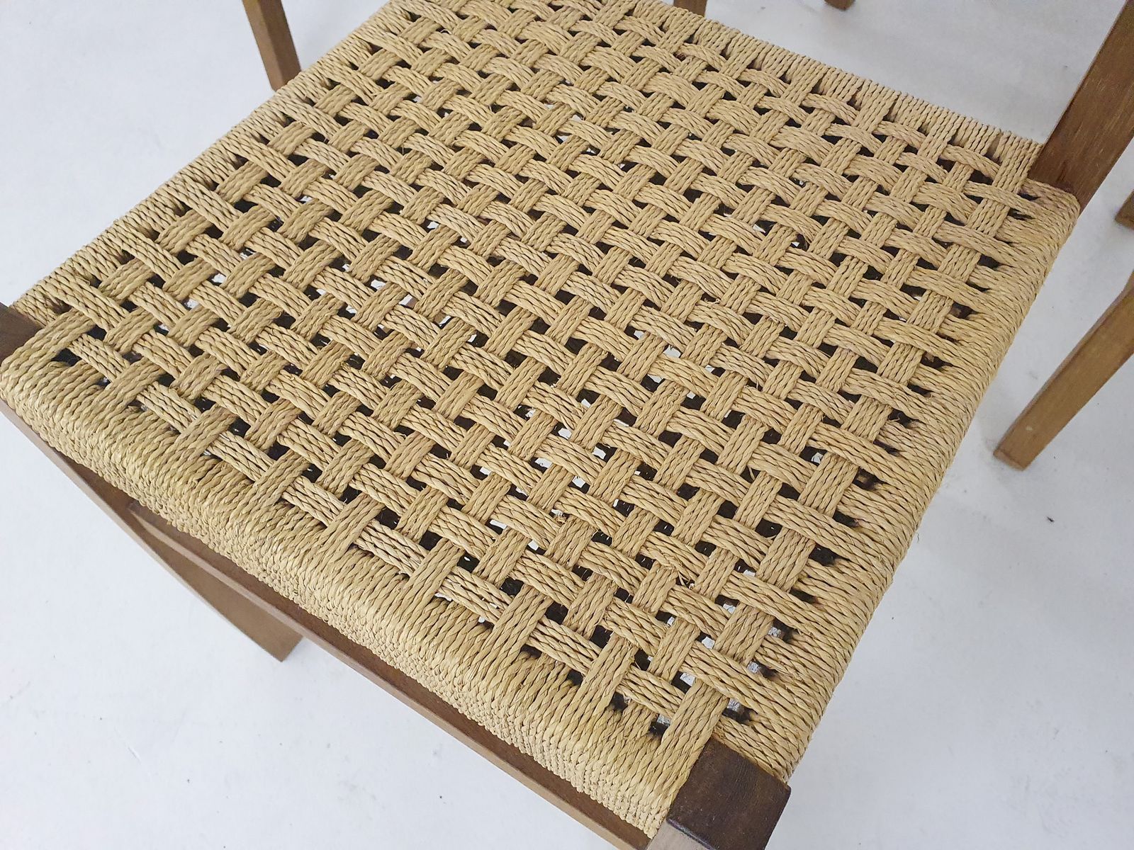 Set Of Six Papercord Dining Chairs, France 1950's photo vintage