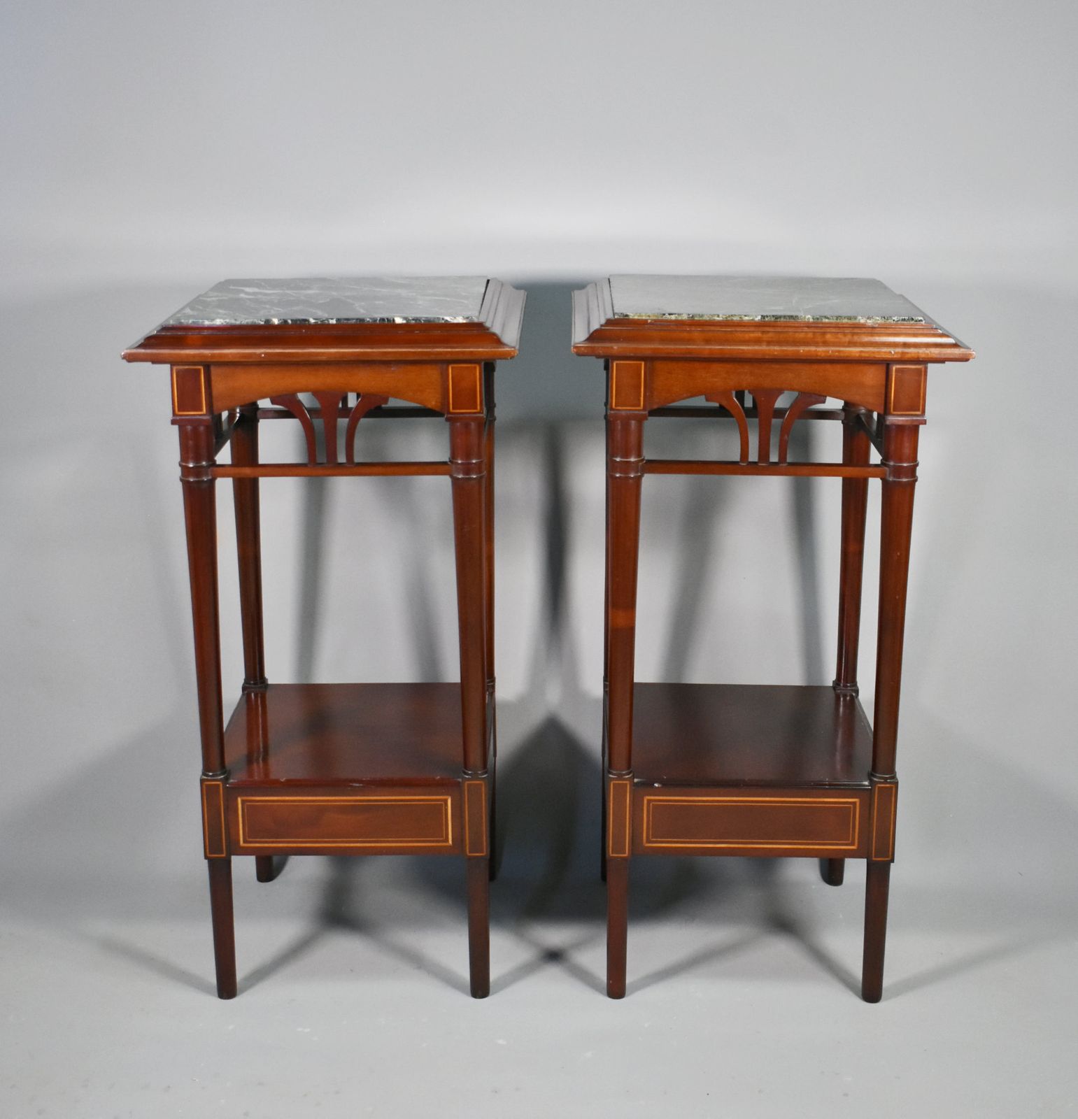 Antique Pair Of French Sellettes Pedestal Tables In Mahogany