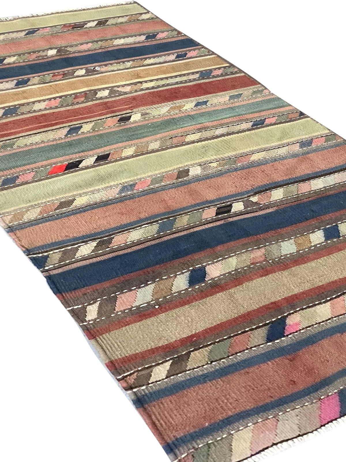 Striped Kilim Runner Rug, Handmade Wool Flatweave Rug 250 X 120 Cm photo vinterior