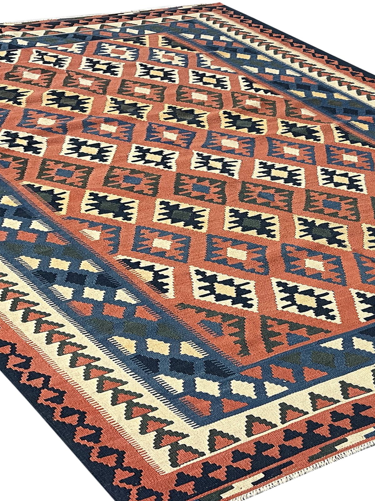 Handmade Bedroom Kilim Rug, Wool Flatweave Rust Geometric Carpet 293×210 Cm photo 2401.0