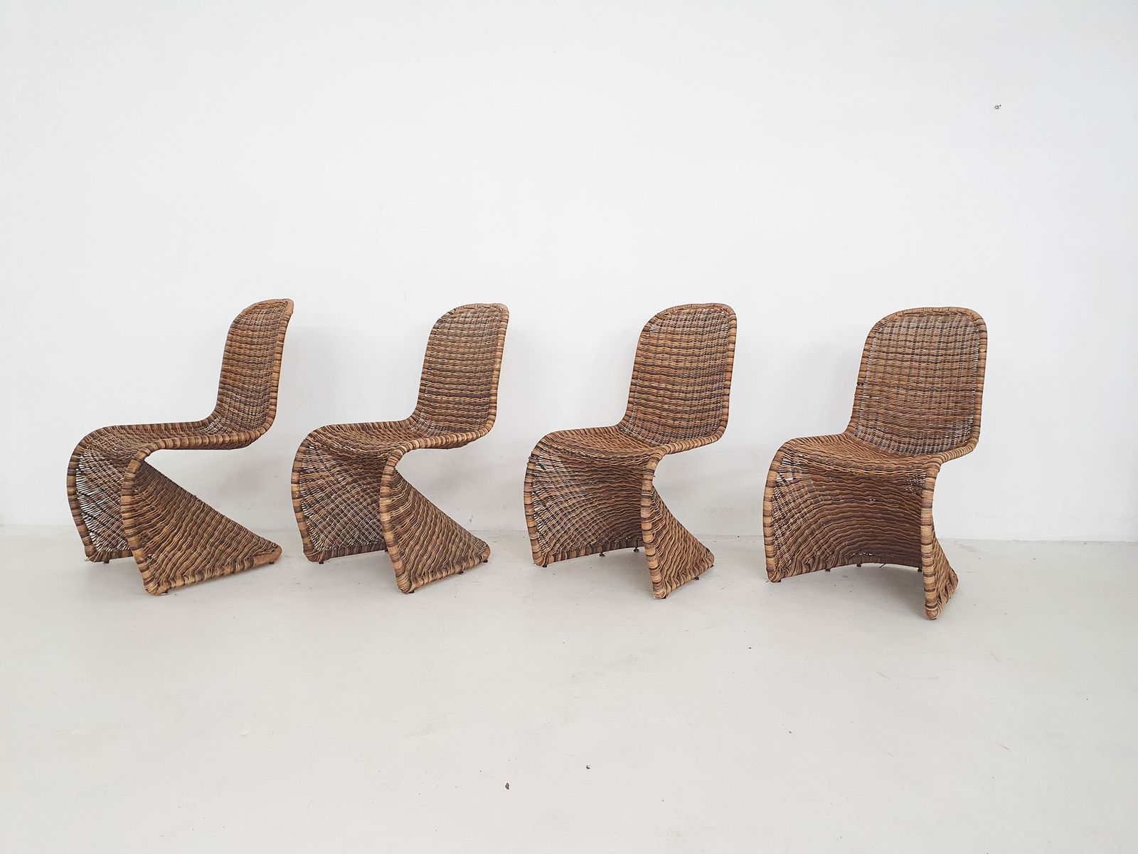 Set Of Four Rattan S Chairs In The Style Of Verner Panton photo for sale