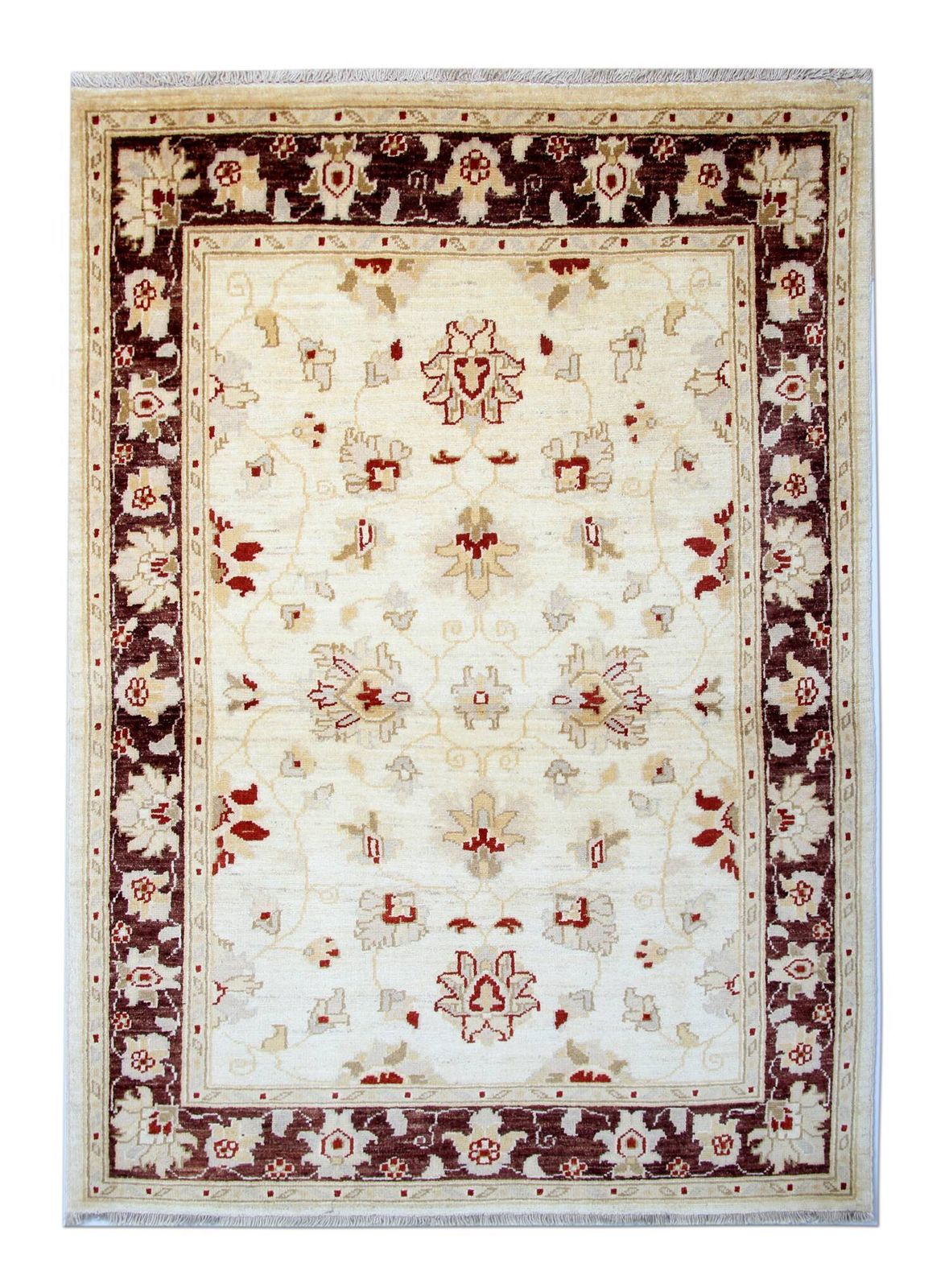 photo vintage Beautiful Cream Brown Wool Rug, Floral Oriental Traditional Rug 106x150cm