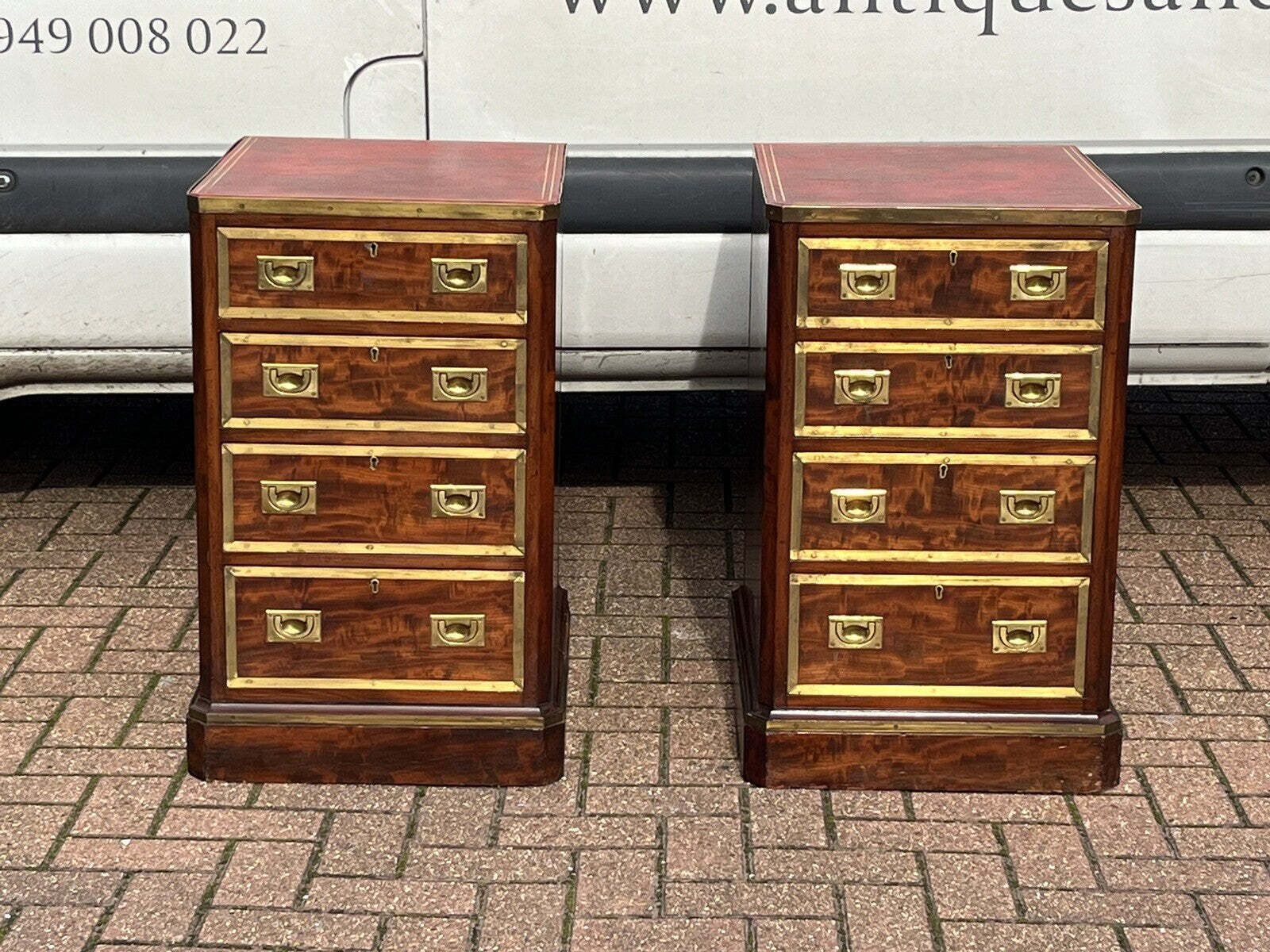 Pair Of Small Victorian Chests Of Drawers, Mahogany & Brass Inlay. photo vintage