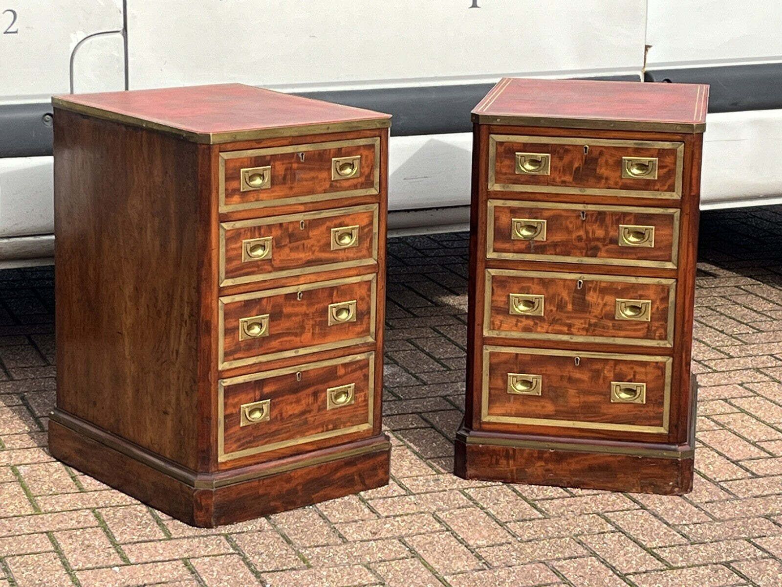 photo vinterior Pair Of Small Victorian Chests Of Drawers, Mahogany & Brass Inlay.