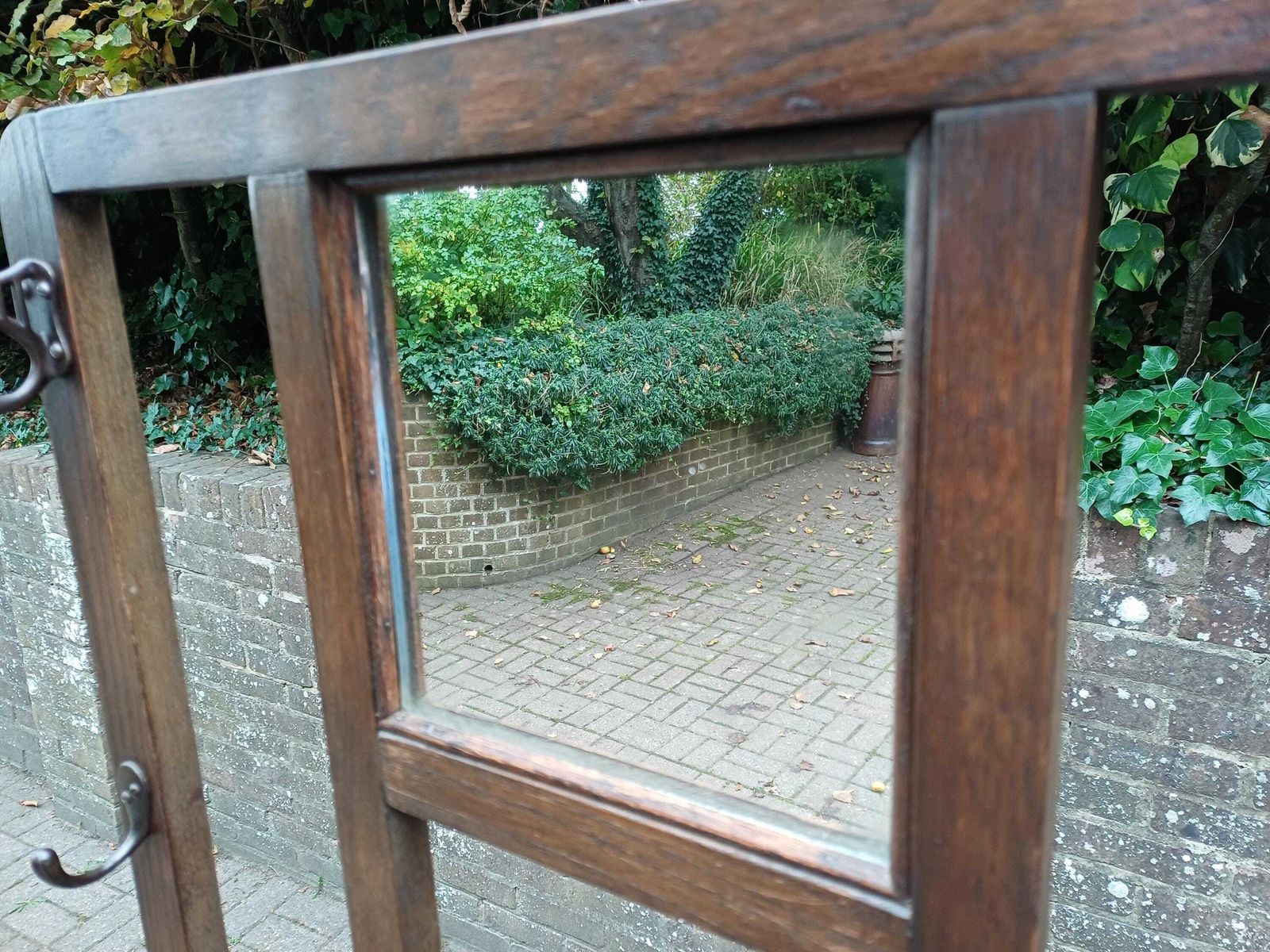Antique Arts And  Crafts Oak Hall Stand Stick & Umbrella Stand With Mirror, 4 Hooks Lift Seat Storage And Twin Drip Trays Edwardian Entrance photo buy