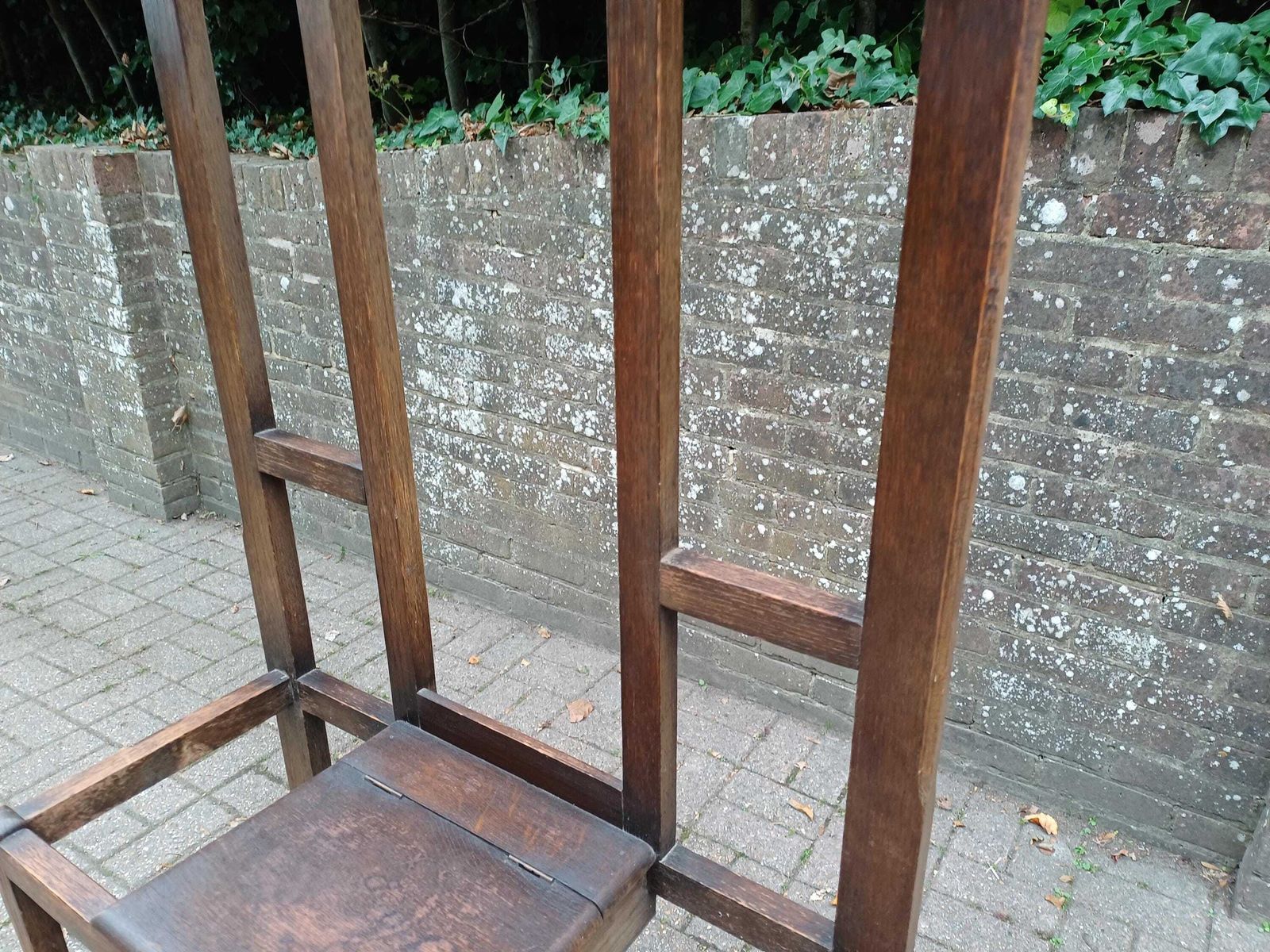 photo for sale Antique Arts And  Crafts Oak Hall Stand Stick & Umbrella Stand With Mirror, 4 Hooks Lift Seat Storage And Twin Drip Trays Edwardian Entrance