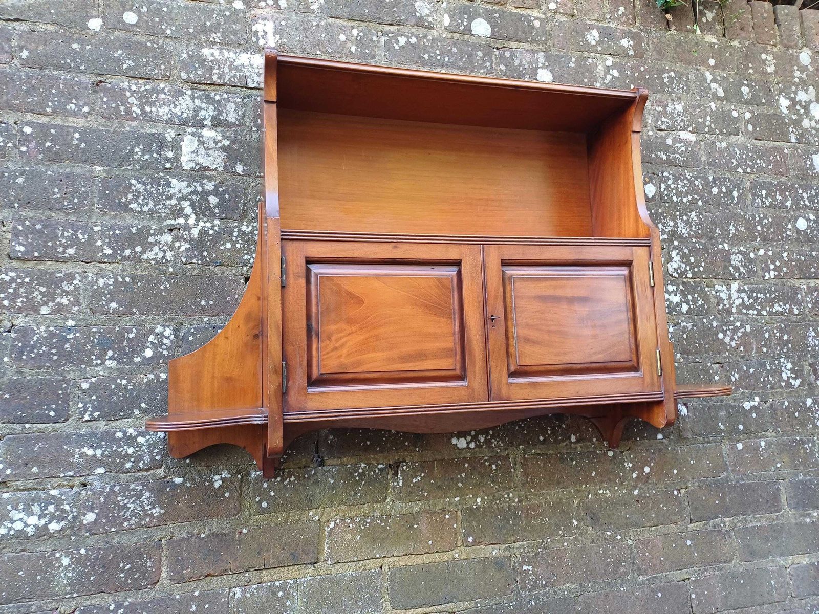 photo furniture Large Late Victorian Edwardian Wall Cabinet Mahogany Antique Wall Cupboard With Shelves And Panelled Doors Working Key Free Hand Delivery.