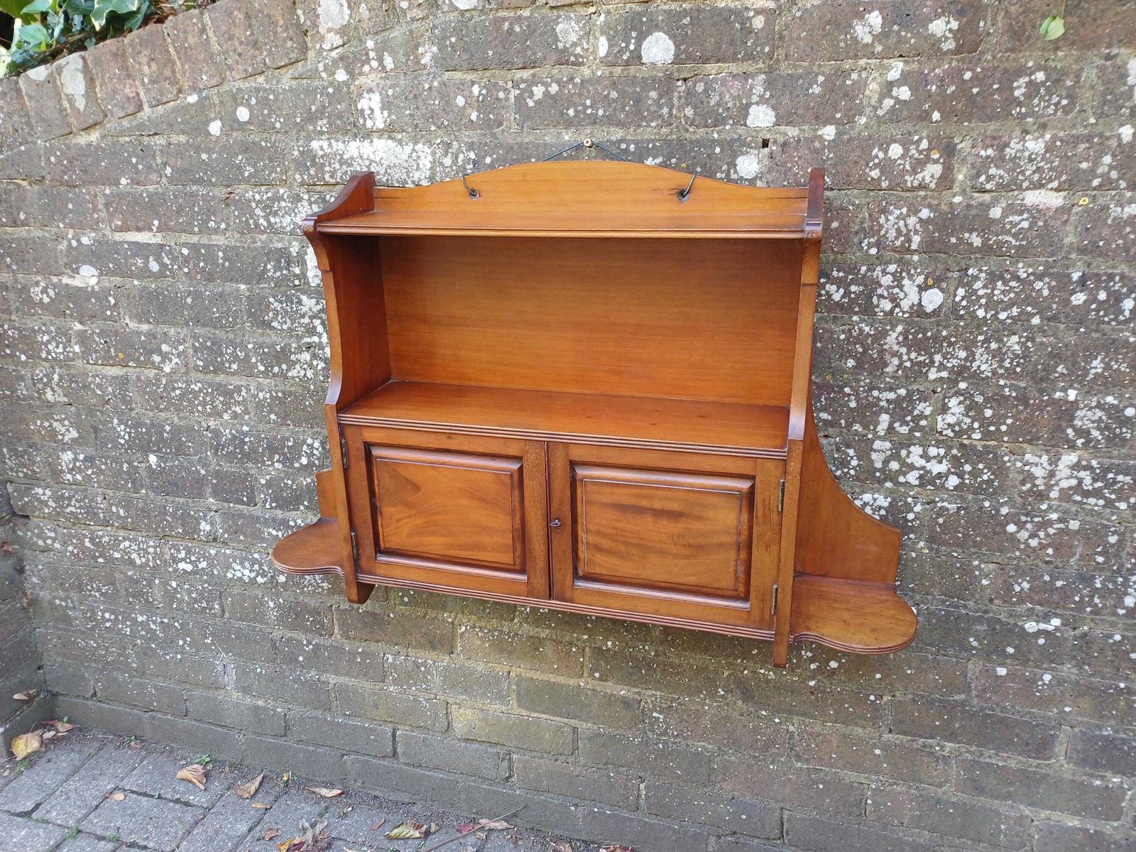 414.0 Large Late Victorian Edwardian Wall Cabinet Mahogany Antique Wall Cupboard With Shelves And Panelled Doors Working Key Free Hand Delivery. photo