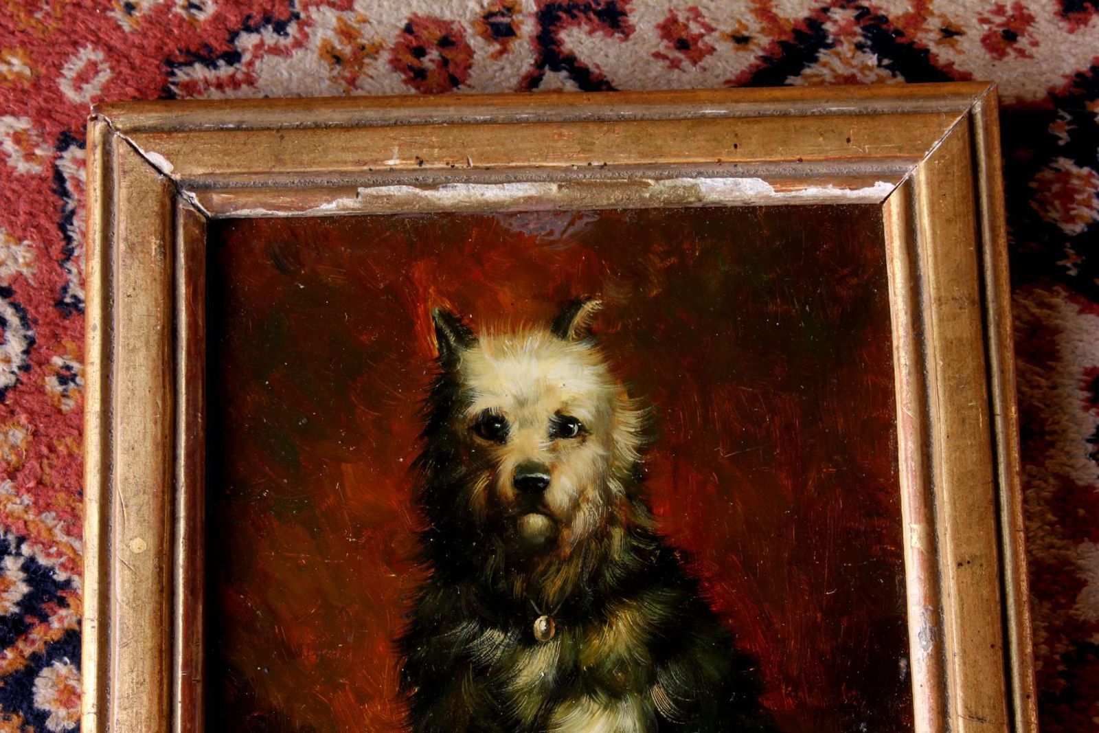 The Artist's Dog Oil Painting. Terrier Portrait. 19th Century Artwork. photo vintage
