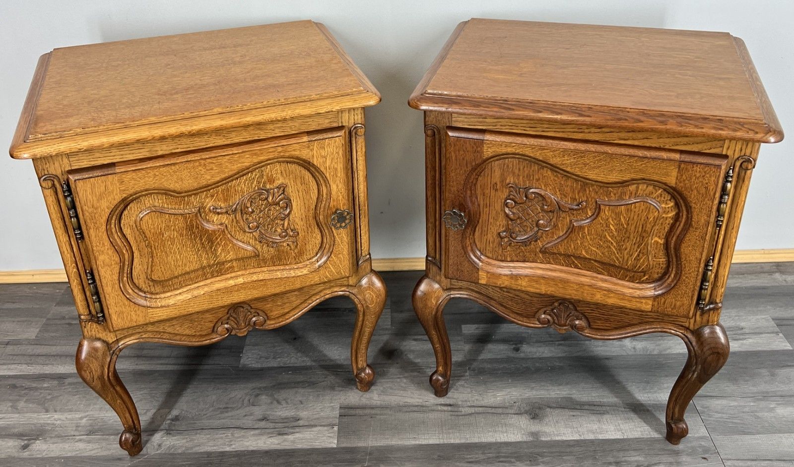 Pair Of Bedside Tables Vintage French Louis  XVI Oak Carved Cabinets Lot 4440
