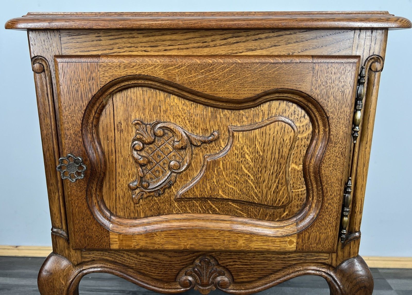 Pair Of Bedside Tables Vintage French Louis  XVI Oak Carved Cabinets Lot 4440 photo buy
