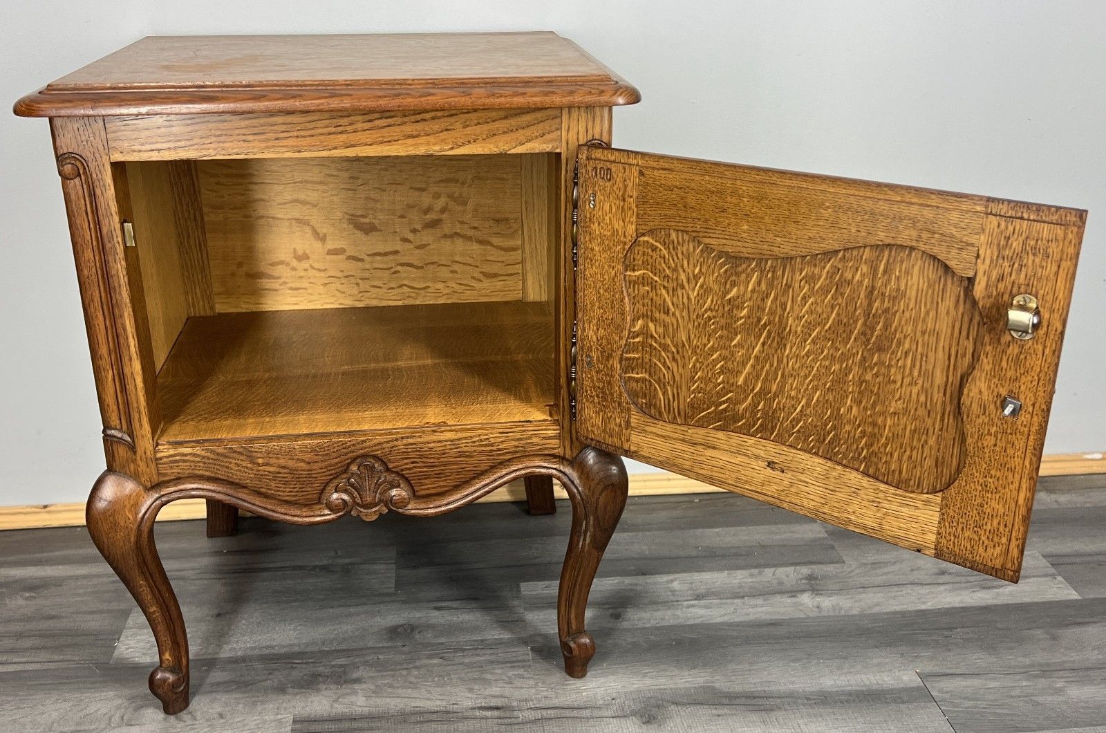 photo buy Pair Of Bedside Tables Vintage French Louis  XVI Oak Carved Cabinets Lot 4440