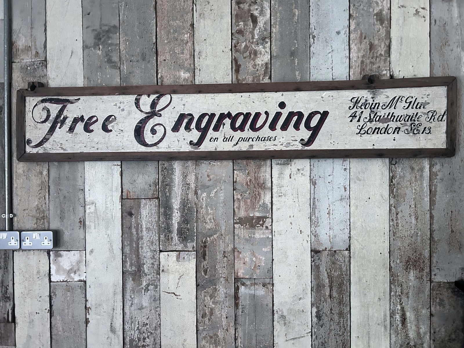 Large Antique Wooden Advertising Sign Engraving Service London