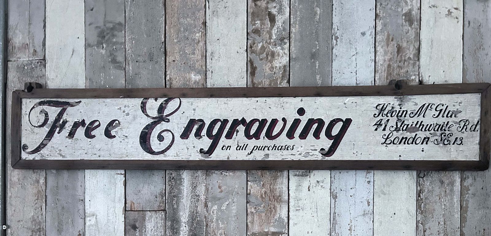Large Antique Wooden Advertising Sign Engraving Service London photo furniture