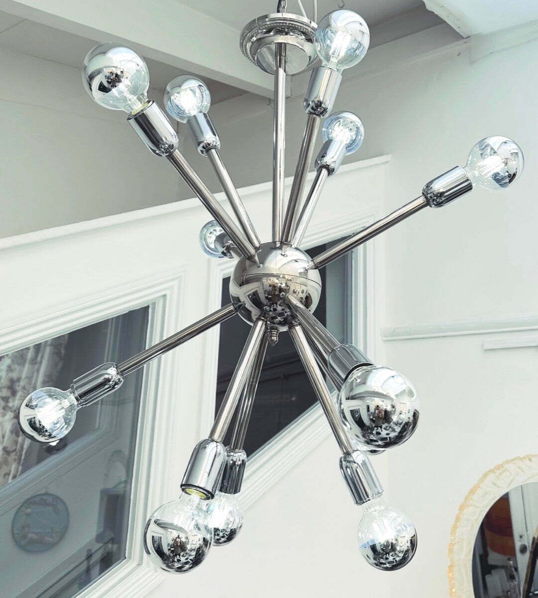 1970s Space Age Chrome 11 Arm Sputnik Ceiling Light photo furniture