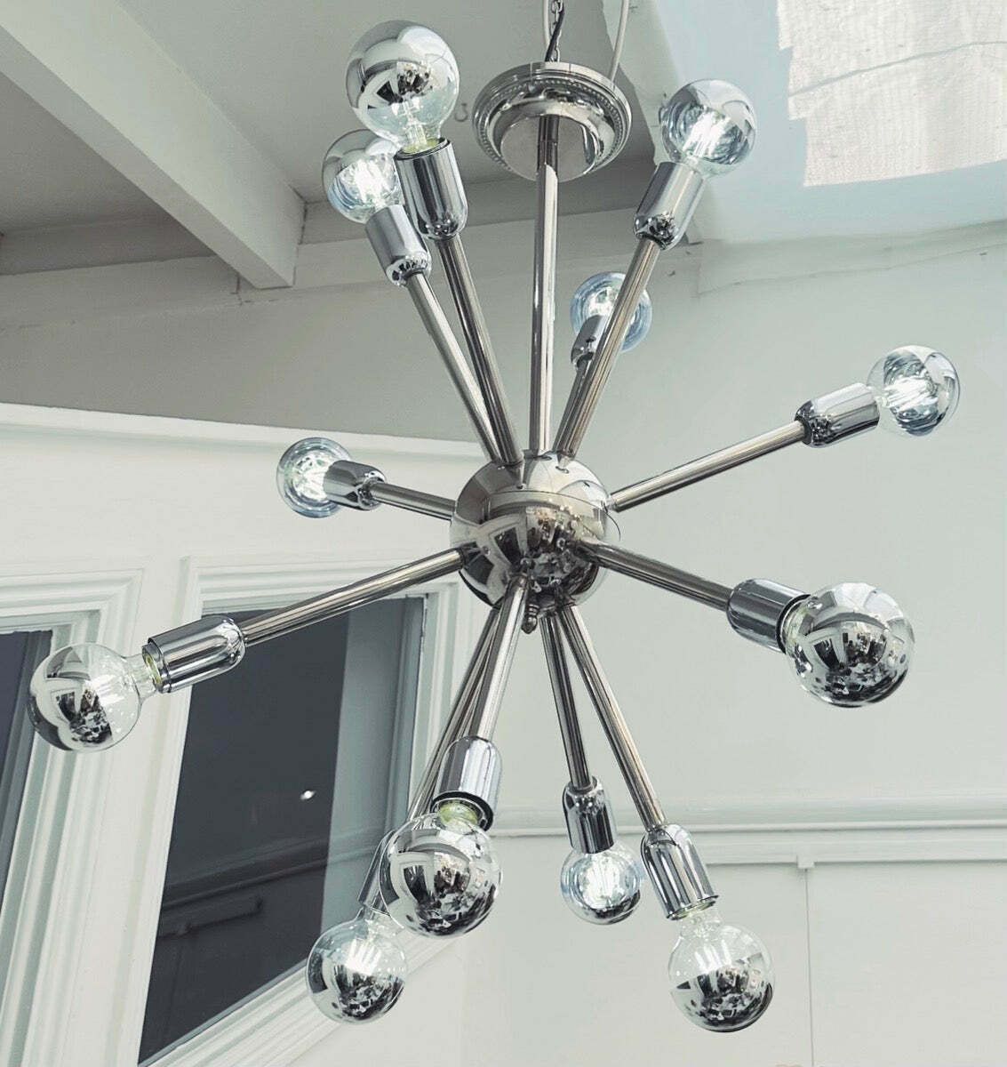 350.0 1970s Space Age Chrome 11 Arm Sputnik Ceiling Light photo